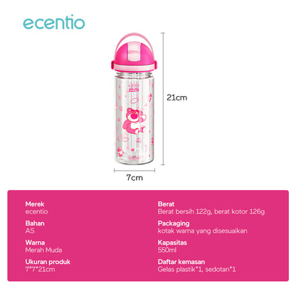 【🌟Pre-Order】【NEW】ecentiokids 550ml botol anak BPA Free Disney Lotso dengan Sedotan Tahan Panas hingga 90℃