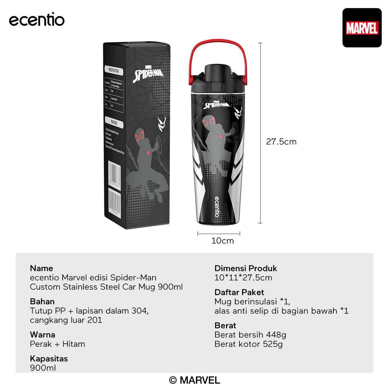 [Marvel Series] ecentio tumbler stainless 900ml/480ml Spider Man botol minum aesthetic olahraga portable termos air panas botol minum 1 liter anti tumpah tahan panas 24 jam handle tersembunyi