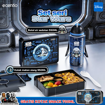 ecentio Star Wars Series Original Resmi Kotak Bekal Anak 950ml Anti Bocor BPA Free Set Lunch Box + Botol Minum Sendok Tas Bekal Sekolah Back to School Tempat Makan Sekat Snack
