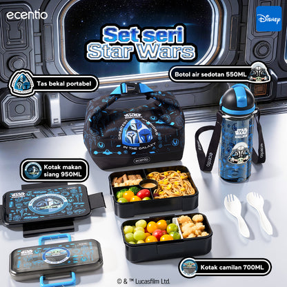 ecentio Star Wars Series Original Resmi Kotak Bekal Anak 950ml Anti Bocor BPA Free Set Lunch Box + Botol Minum Sendok Tas Bekal Sekolah Back to School Tempat Makan Sekat Snack