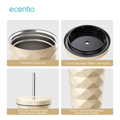 ecentio Stainless Steel Elemen Berlian botol minum aesthetic 500ML portabel Kopi Cup Tahan dingin Cangkir Tumbler Dengan Sedotan