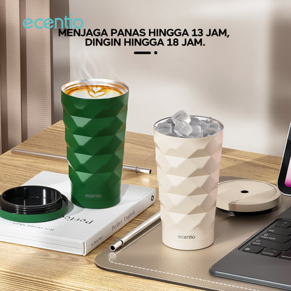 ecentio Stainless Steel Elemen Berlian botol minum aesthetic 500ML portabel Kopi Cup Tahan dingin Cangkir Tumbler Dengan Sedotan