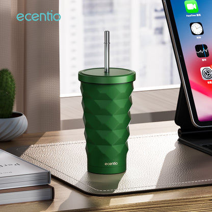 【🌟Pre-Order】ecentio Stainless Steel Elemen Berlian botol minum aesthetic 500ML portabel Kopi Cup Tahan dingin Cangkir Tumbler Dengan Sedotan