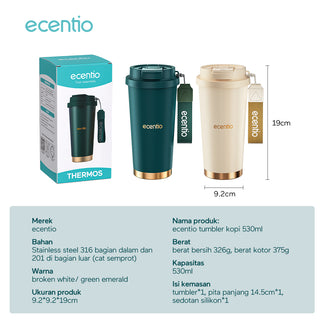 ecentio Tumbler Premium Stainless Steel 316 | Tahan Dingin 24 Jam, 530