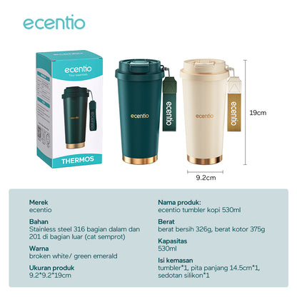 【🌟Pre-Order】ecentio tumbler minum premium tahan dingin 24 jam botol stainless 316 portable tumblr 530ml