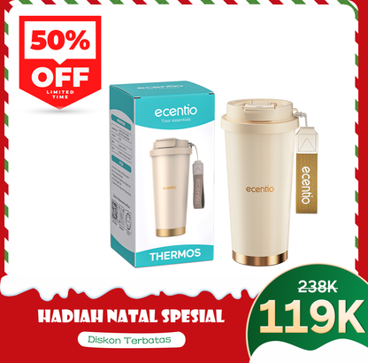 ecentio Tumbler Premium Stainless Steel 316 | Tahan Dingin 24 Jam, 530ml dengan Sedotan Portable