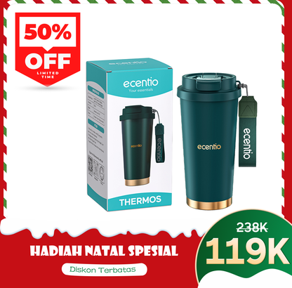 ecentio Tumbler Premium Stainless Steel 316 | Tahan Dingin 24 Jam, 530ml dengan Sedotan Portable
