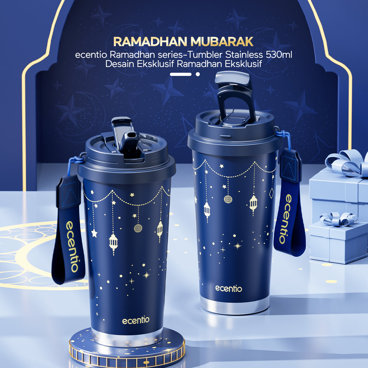 【🌟Pre-Order】【Ramadan Exclusive】ecentio tumbler premium stainless steel 316 530ml tahan dingin 24 jam dengan sedotan portable