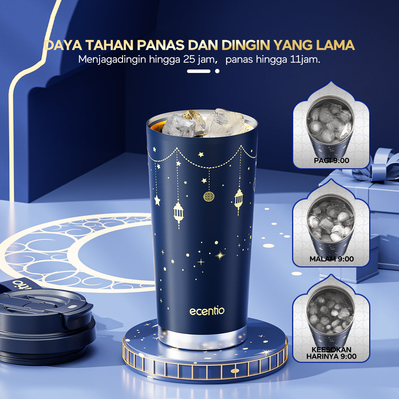 【🌟Pre-Order】【Ramadan Exclusive】ecentio tumbler premium stainless steel 316 530ml tahan dingin 24 jam dengan sedotan portable