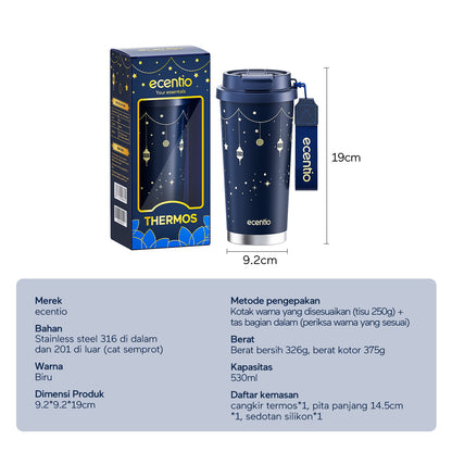 【🌟Pre-Order】【Ramadan Exclusive】ecentio tumbler premium stainless steel 316 530ml tahan dingin 24 jam dengan sedotan portable