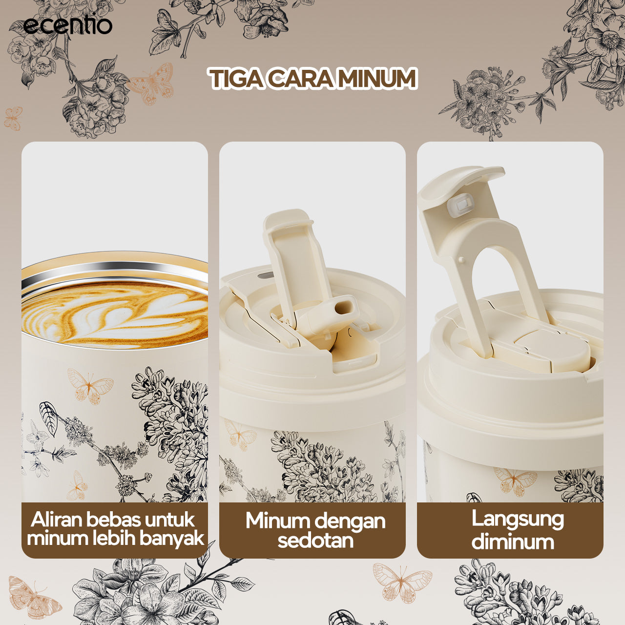 【🌟Pre-Order】【gelas kopi tahan panas】ecentio tumbler minum premium 530 ml stainless 316 portabel tahan panas 11 jam dan tahan dingin 25 jam tiga cara minum