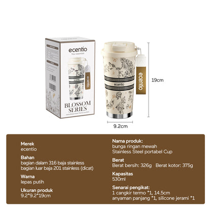 【🌟Pre-Order】【gelas kopi tahan panas】ecentio tumbler minum premium 530 ml stainless 316 portabel tahan panas 11 jam dan tahan dingin 25 jam tiga cara minum