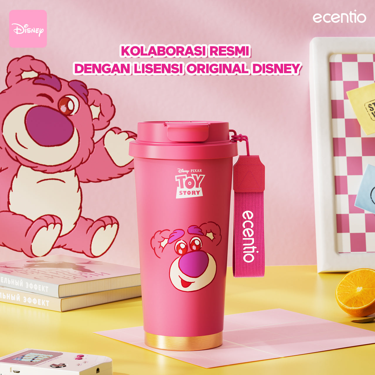 【ORI】ecentio X Toy story tumbler minum Disney lotso & stitch premium 530ml tahan dingin 24 jam botol stainless 316 portable botol minum