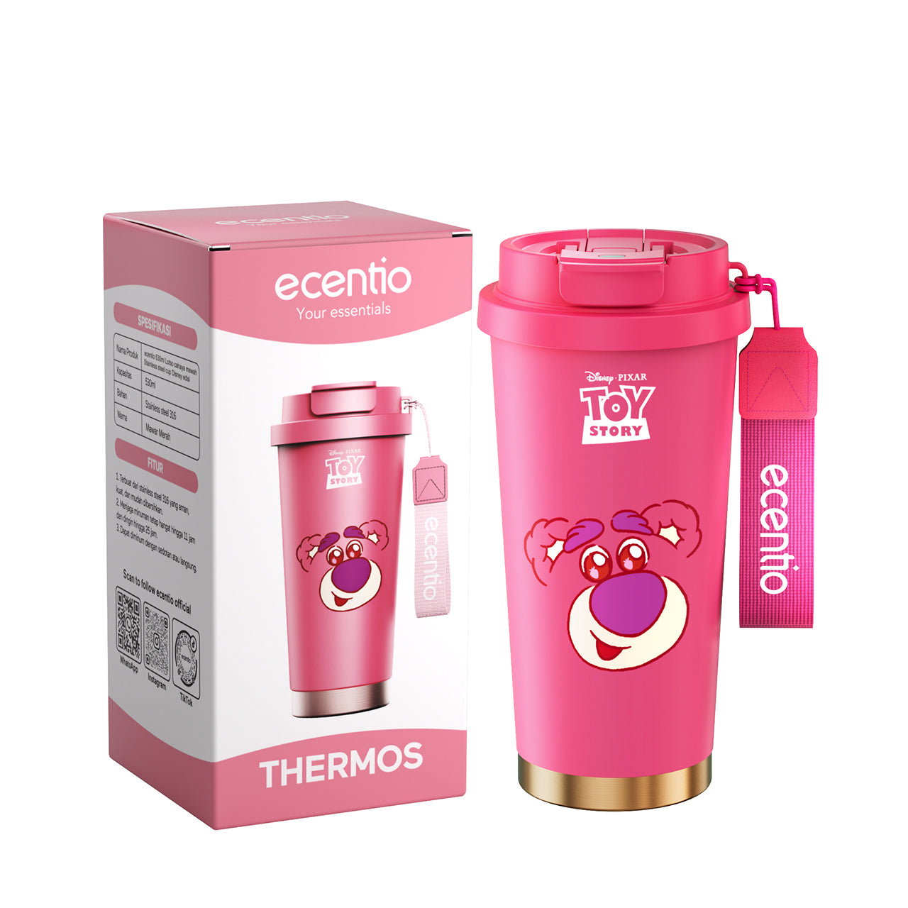 【ORI】ecentio X Toy story tumbler minum Disney lotso & stitch premium 530ml tahan dingin 24 jam botol stainless 316 portable botol minum