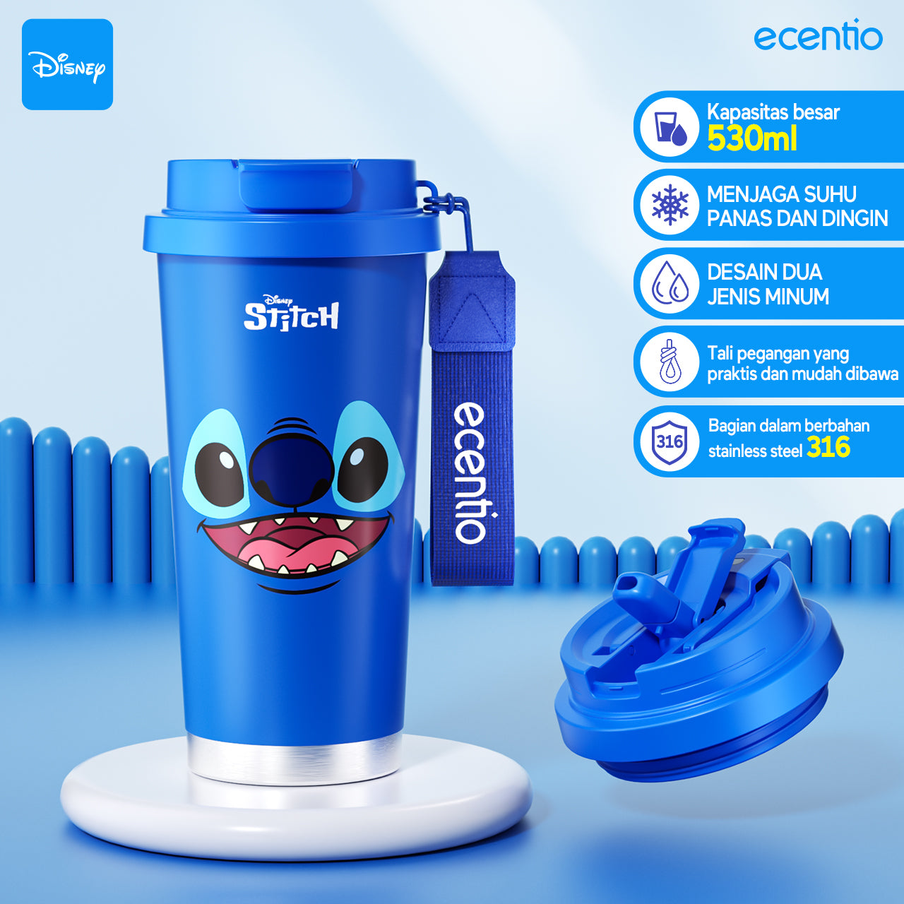 【ORI】ecentio X Toy story tumbler minum Disney lotso & stitch premium 530ml tahan dingin 24 jam botol stainless 316 portable botol minum