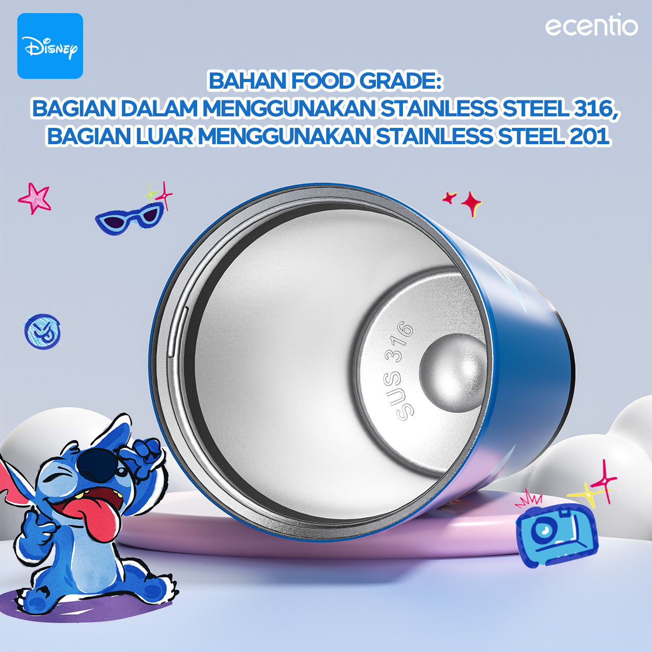 【ORI】ecentio X Toy story tumbler minum Disney lotso & stitch premium 530ml tahan dingin 24 jam botol stainless 316 portable botol minum