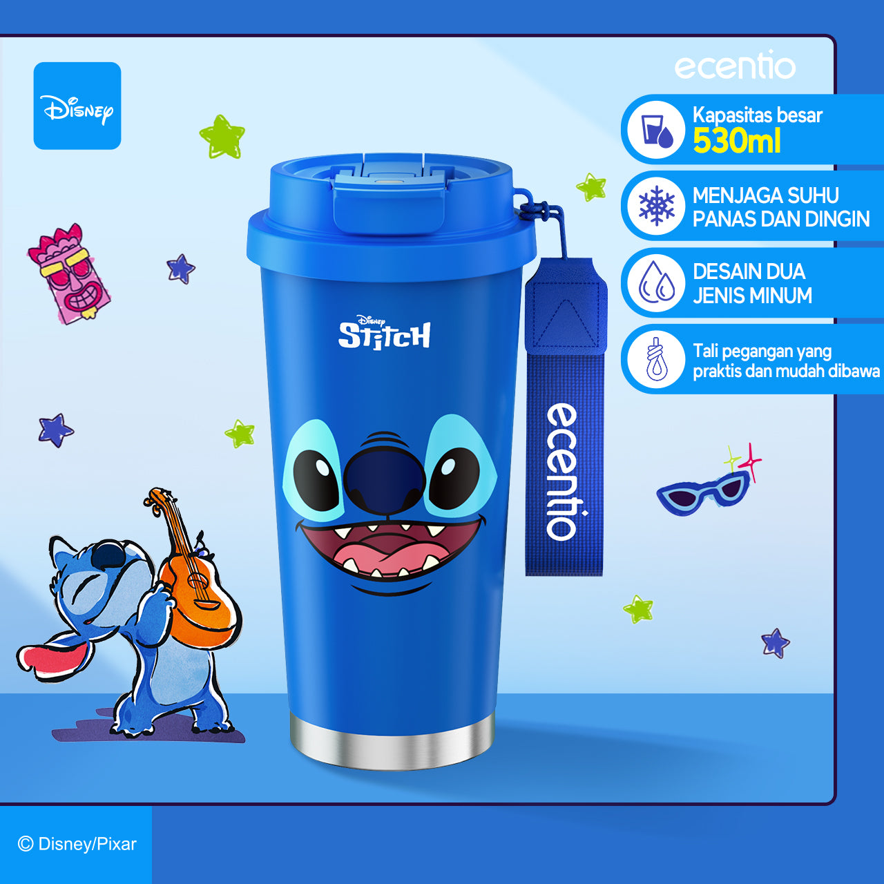 【ORI】ecentio X Toy story tumbler minum Disney lotso & stitch premium 530ml tahan dingin 24 jam botol stainless 316 portable botol minum