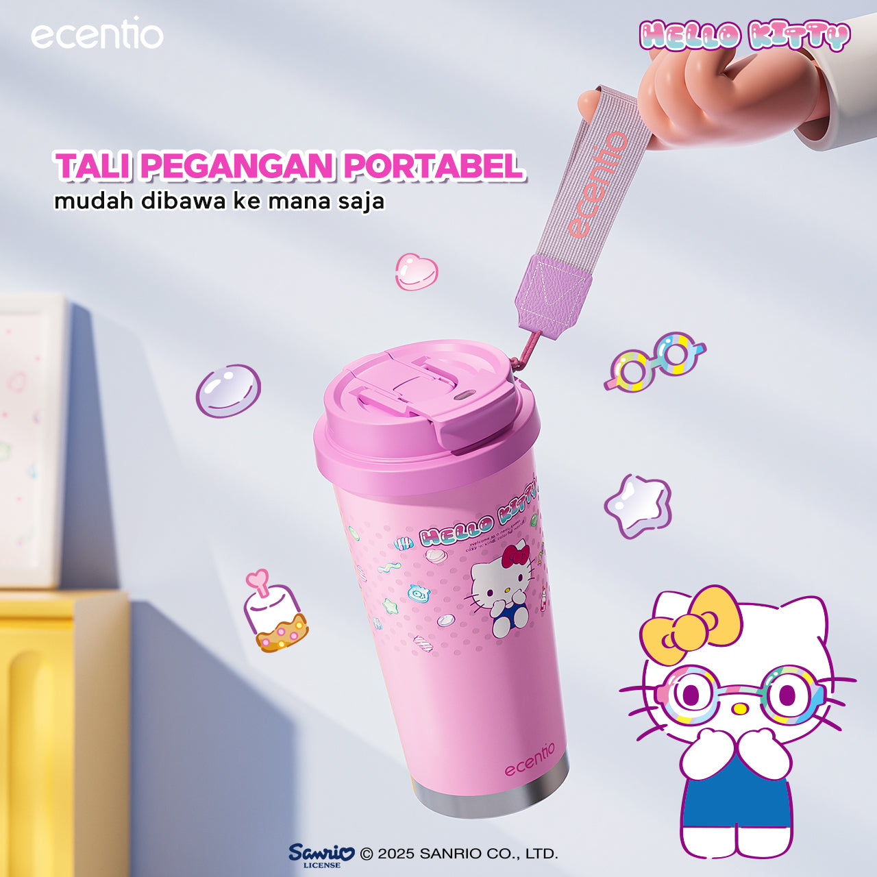 【ORI】ecentio tumbler minum hello kitty 530ml premium tahan dingin 24 jam botol stainless 316 portable tumblr botol minum