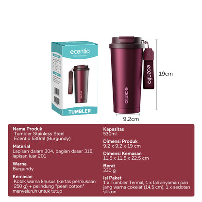 [Burgundy Series] ecentio Tumbler 530ml/900ml Desain Minimalis Elegan Botol Minum Portable Aesthetic Lucu Thermos Tahan Panas Dingin 24 Jam Anti Bocor Premium Sedotan Cocok Untuk Sekolah Anak Laki-Laki