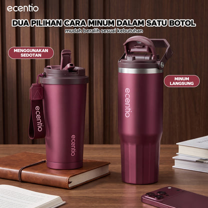 [Burgundy Series] ecentio Tumbler 530ml/900ml Desain Minimalis Elegan Botol Minum Portable Aesthetic Lucu Thermos Tahan Panas Dingin 24 Jam Anti Bocor Premium Sedotan Cocok Untuk Sekolah Anak Laki-Laki
