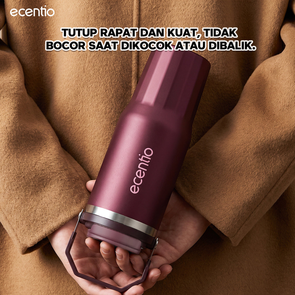 [Burgundy Series] ecentio Tumbler 530ml/900ml Desain Minimalis Elegan Botol Minum Portable Aesthetic Lucu Thermos Tahan Panas Dingin 24 Jam Anti Bocor Premium Sedotan Cocok Untuk Sekolah Anak Laki-Laki