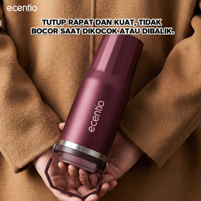 [Burgundy Series] ecentio Tumbler 530ml/900ml Desain Minimalis Elegan Botol Minum Portable Aesthetic Lucu Thermos Tahan Panas Dingin 24 Jam Anti Bocor Premium Sedotan Cocok Untuk Sekolah Anak Laki-Laki