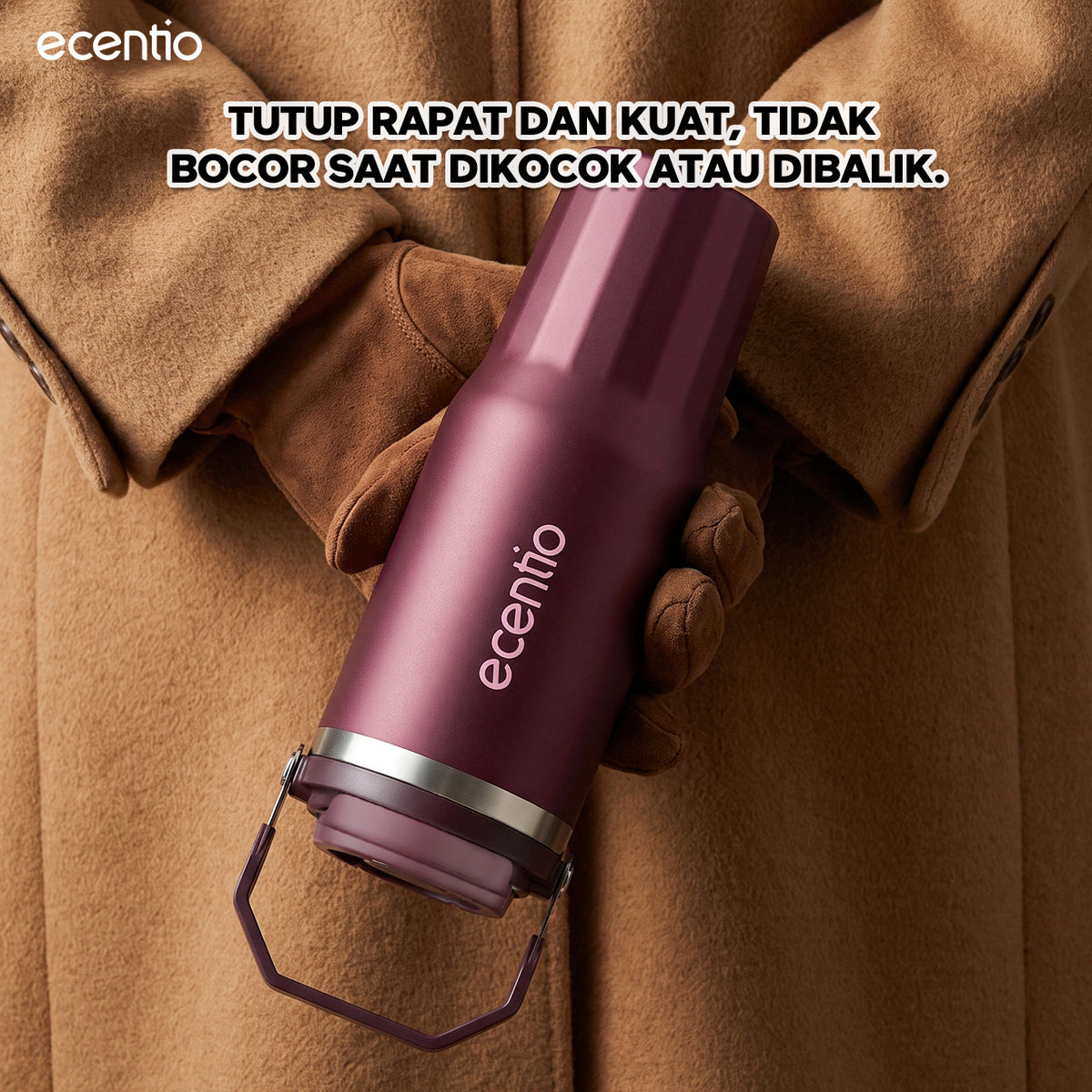 [Burgundy Series] ecentio Tumbler 530ml/900ml Desain Minimalis Elegan Botol Minum Portable Aesthetic Lucu Thermos Tahan Panas Dingin 24 Jam Anti Bocor Premium Sedotan Cocok Untuk Sekolah Anak Laki-Laki
