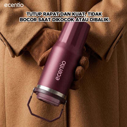 [Burgundy Series] ecentio Tumbler 530ml/900ml Desain Minimalis Elegan Botol Minum Portable Aesthetic Lucu Thermos Tahan Panas Dingin 24 Jam Anti Bocor Premium Sedotan Cocok Untuk Sekolah Anak Laki-Laki