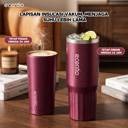 [Burgundy Series] ecentio Tumbler 530ml/900ml Desain Minimalis Elegan Botol Minum Portable Aesthetic Lucu Thermos Tahan Panas Dingin 24 Jam Anti Bocor Premium Sedotan Cocok Untuk Sekolah Anak Laki-Laki