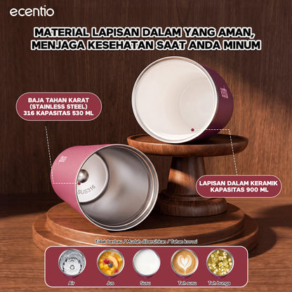[Burgundy Series] ecentio Tumbler 530ml/900ml Desain Minimalis Elegan Botol Minum Portable Aesthetic Lucu Thermos Tahan Panas Dingin 24 Jam Anti Bocor Premium Sedotan Cocok Untuk Sekolah Anak Laki-Laki