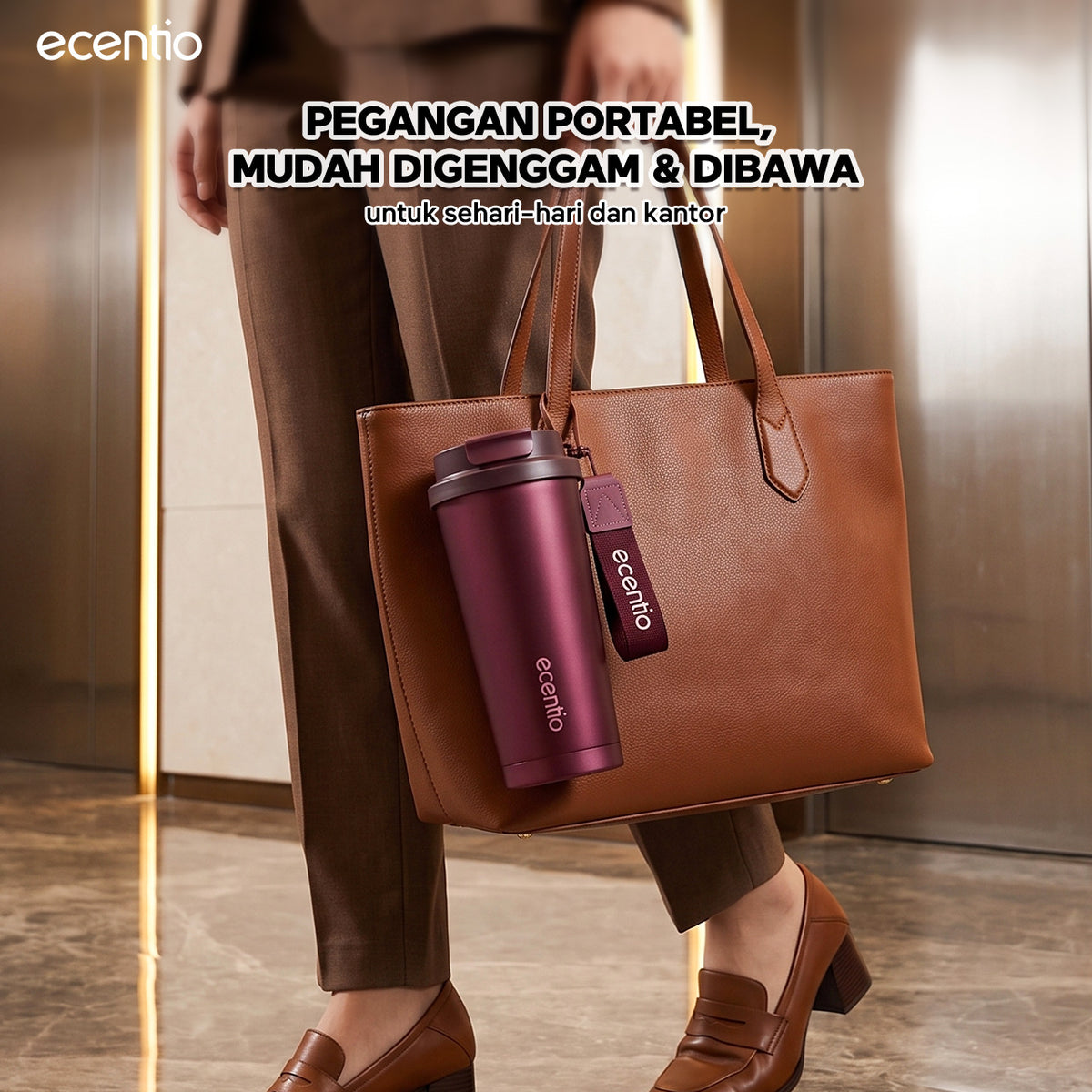 [Burgundy Series] ecentio Tumbler 530ml/900ml Desain Minimalis Elegan Botol Minum Portable Aesthetic Lucu Thermos Tahan Panas Dingin 24 Jam Anti Bocor Premium Sedotan Cocok Untuk Sekolah Anak Laki-Laki