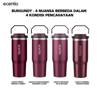 [Burgundy Series] ecentio Tumbler 530ml/900ml Desain Minimalis Elegan Botol Minum Portable Aesthetic Lucu Thermos Tahan Panas Dingin 24 Jam Anti Bocor Premium Sedotan Cocok Untuk Sekolah Anak Laki-Laki