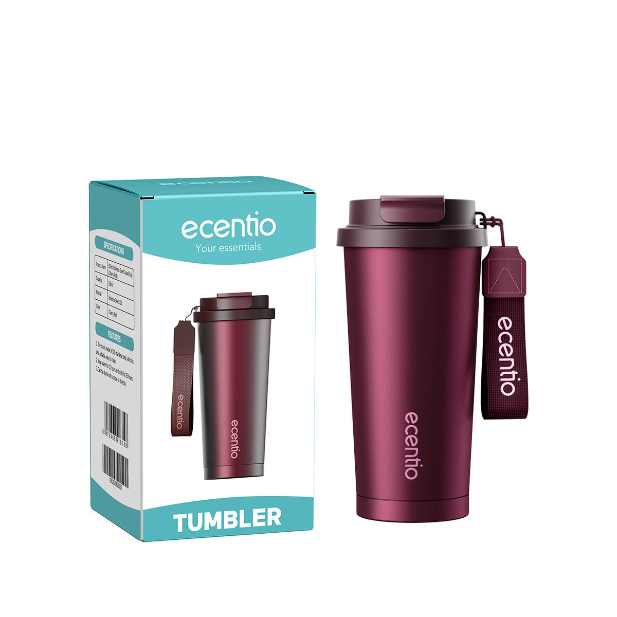 [Burgundy Series] ecentio Tumbler 530ml/900ml Desain Minimalis Elegan Botol Minum Portable Aesthetic Lucu Thermos Tahan Panas Dingin 24 Jam Anti Bocor Premium Sedotan Cocok Untuk Sekolah Anak Laki-Laki