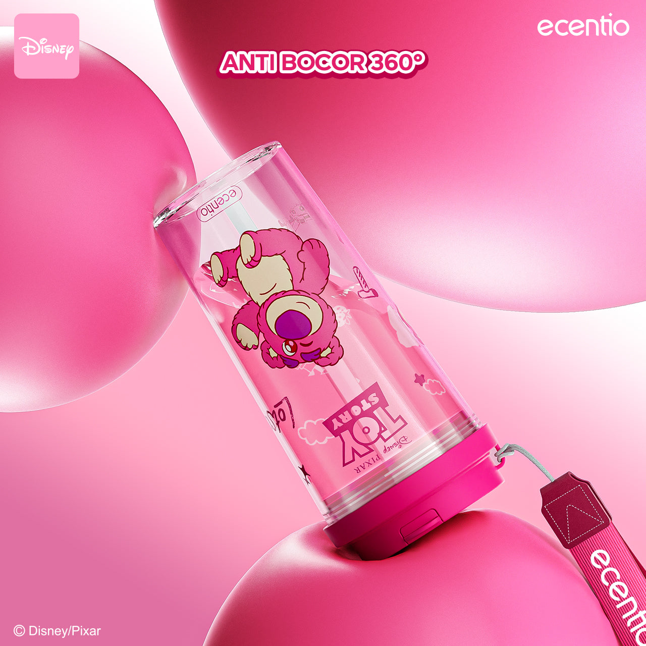 ecentio botol minum aesthetic 580ml anak perempuan disney collaborative edition with straw