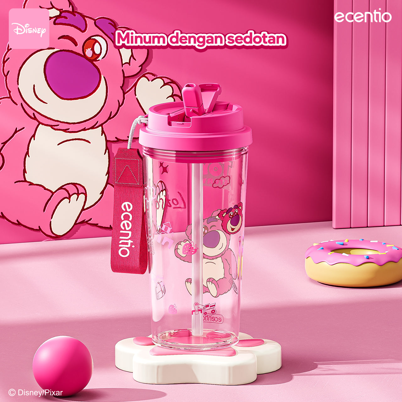 ecentio botol minum aesthetic 580ml anak perempuan disney collaborative edition with straw