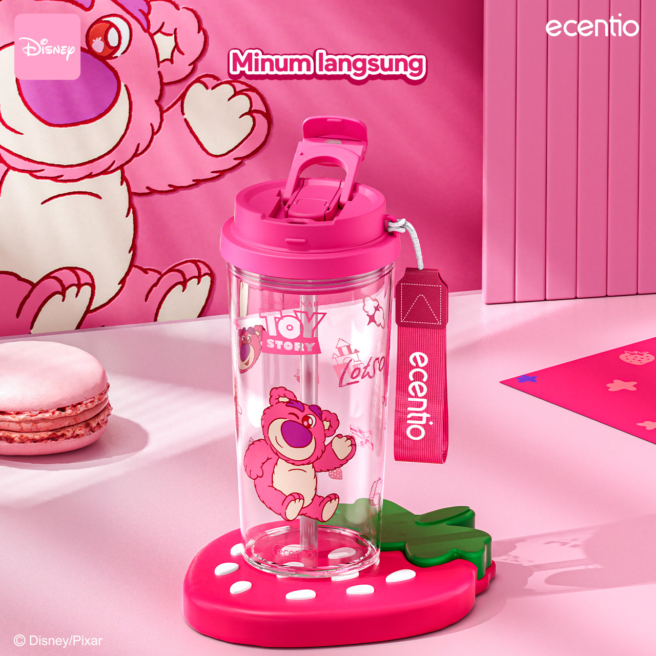 ecentio botol minum aesthetic 580ml anak perempuan disney collaborative edition with straw