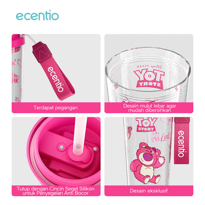 ecentio botol minum aesthetic 580ml anak perempuan disney collaborative edition with straw