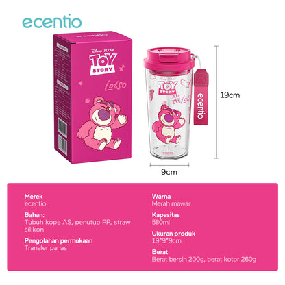 ecentio botol minum aesthetic 580ml anak perempuan disney collaborative edition with straw