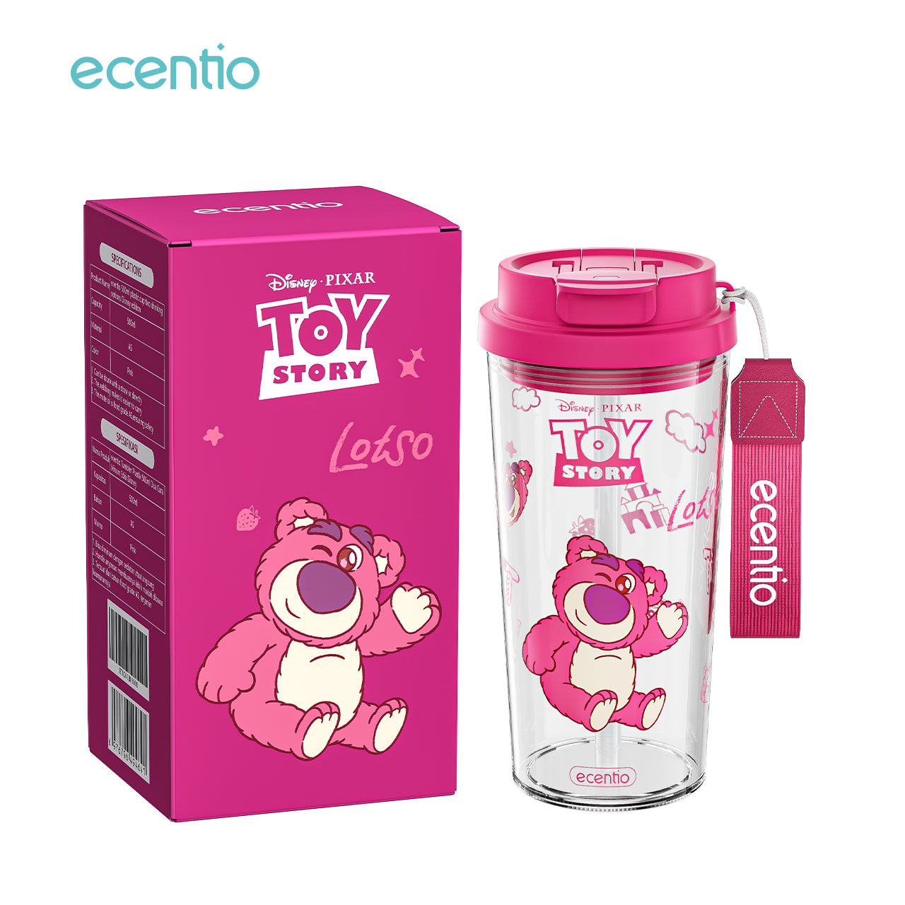 ecentio botol minum aesthetic 580ml anak perempuan disney collaborative edition with straw