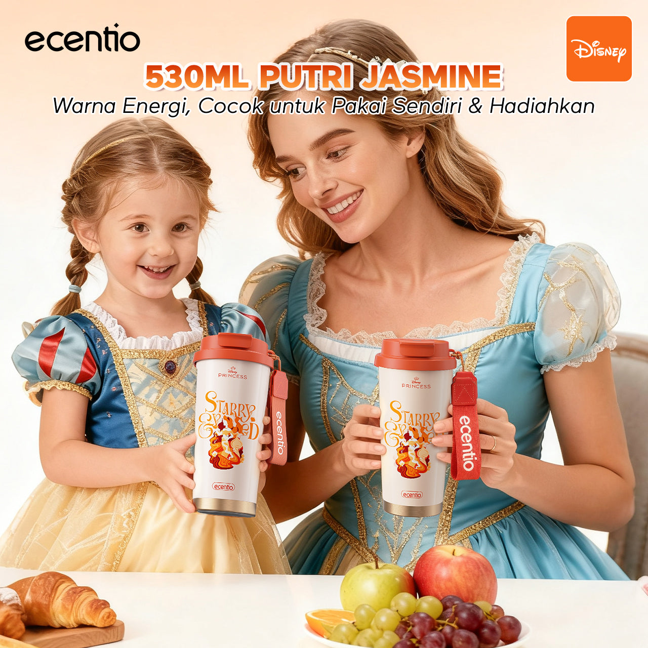 【Disney Mermaid Series】ecentio tumbler Stainless Vacuum 530ml Disney Mermaid Portable Thermos Botol minum besar