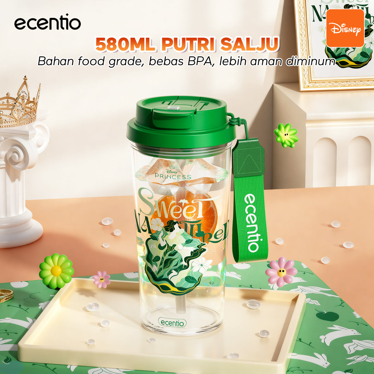 【Disney Mermaid Series】ecentio tumbler Stainless Vacuum 530ml Disney Mermaid Portable Thermos Botol minum besar