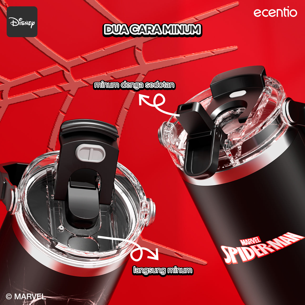 【🌟Pre-Order】【disney】ecentio Disney Spider-Man botol minum 900ml Portable Tumbler Botol