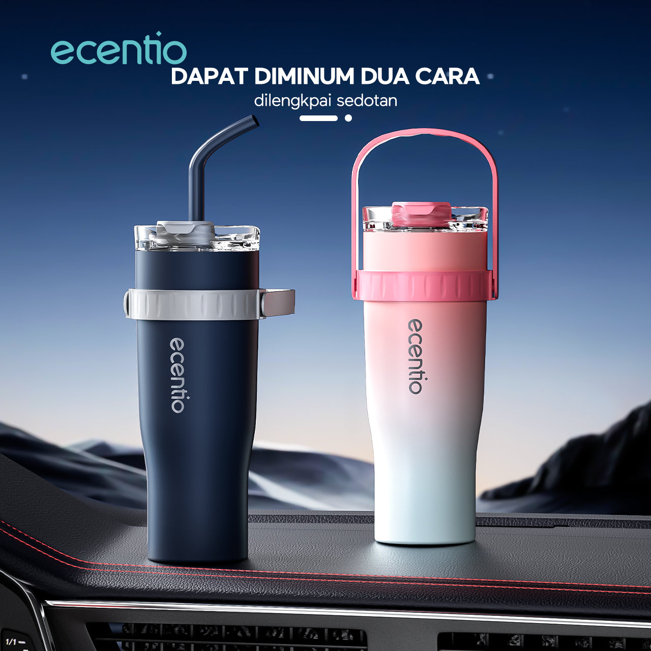 【🌟Pre-Order】【BIG MAC】ecentio Tumbler Stainless Steel 304 Tahan Dingin Botol Minum 1200ml Dengan Straw Portable Car Drinking Cup Bpa Free -Biru/Gradien