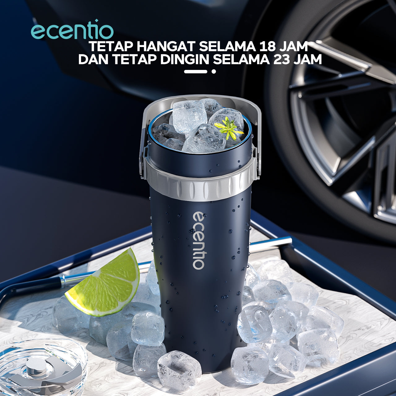 【🌟Pre-Order】【BIG MAC】ecentio Tumbler Stainless Steel 304 Tahan Dingin Botol Minum 1200ml Dengan Straw Portable Car Drinking Cup Bpa Free -Biru/Gradien