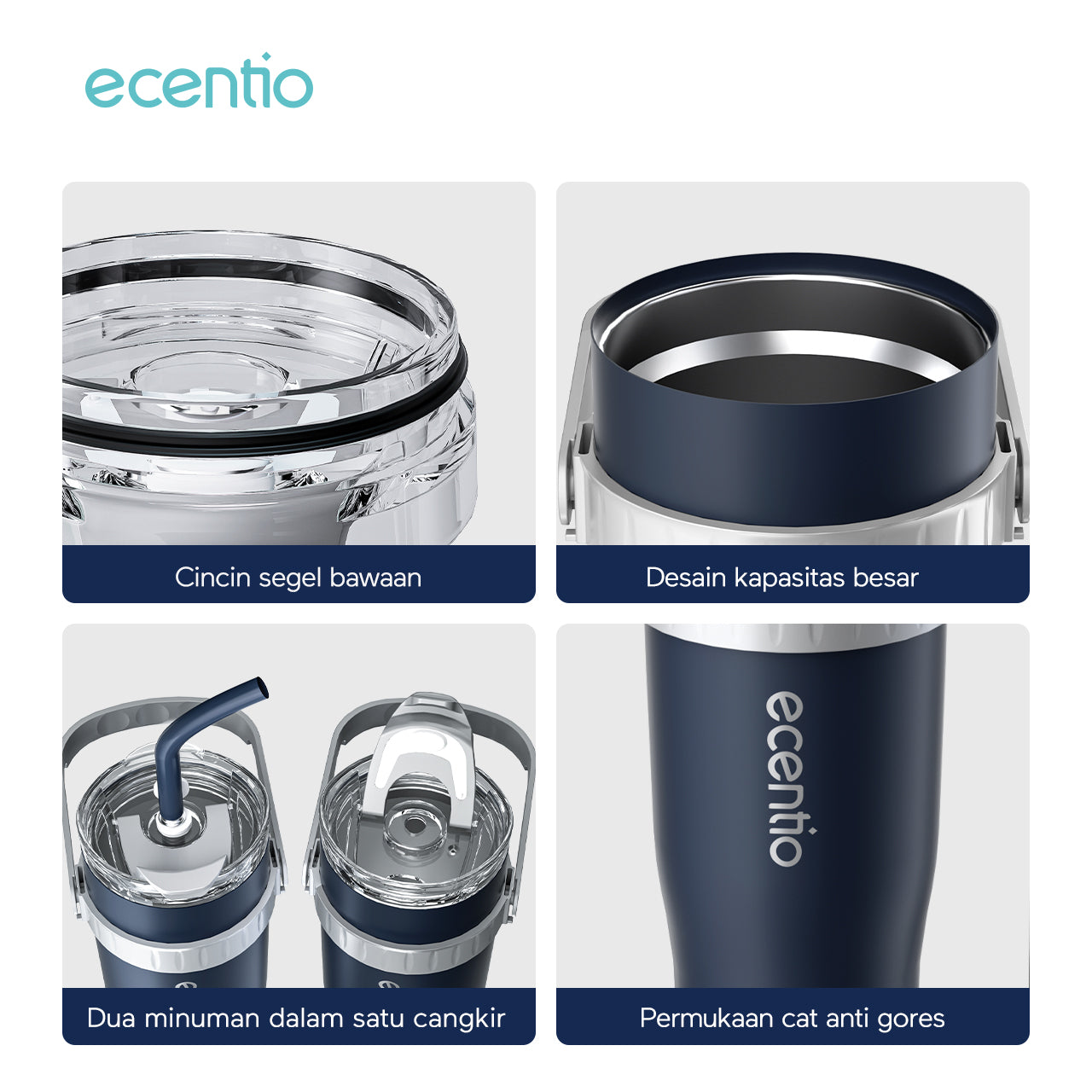 【🌟Pre-Order】【BIG MAC】ecentio Tumbler Stainless Steel 304 Tahan Dingin Botol Minum 1200ml Dengan Straw Portable Car Drinking Cup Bpa Free -Biru/Gradien