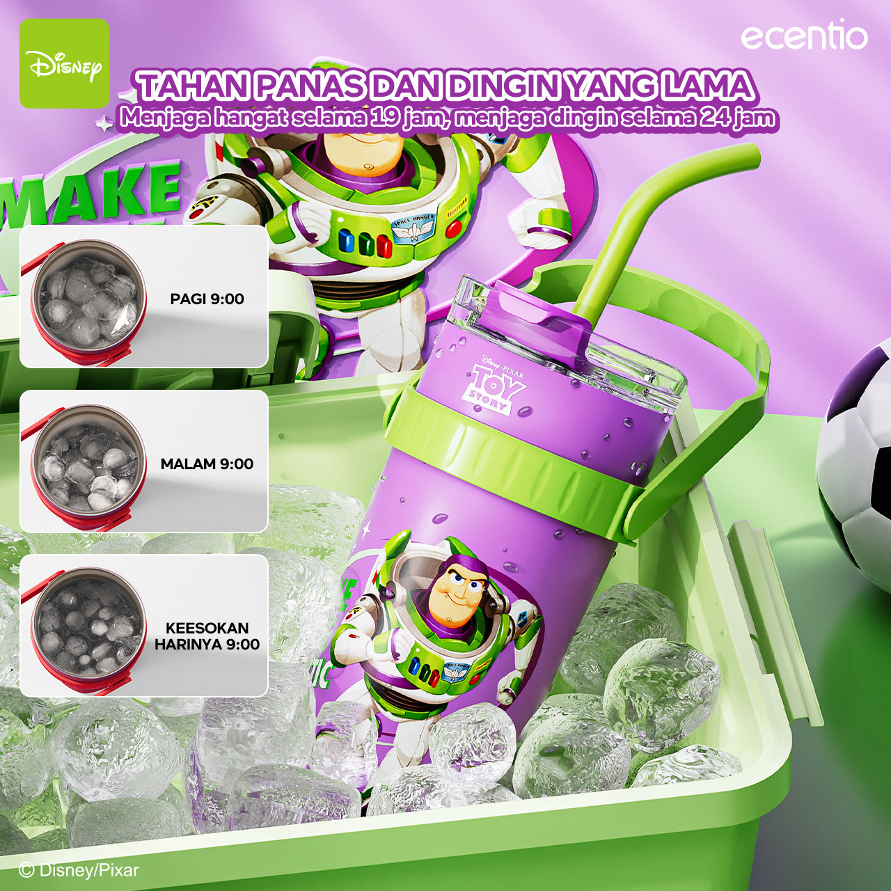 ecentio tumbler minum stainless 1.2L Disney Toy Story Woody & Buzz tahan dingin 24jam premium botol minum aesthetic besar