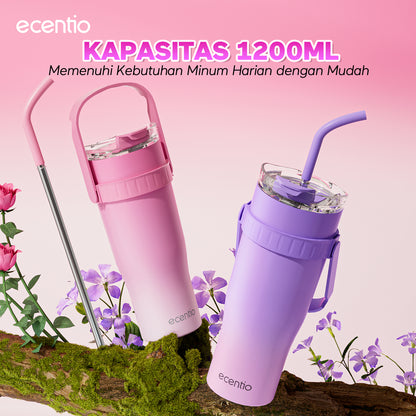 【Gradasi Warna Macaron】ecentio Tumbler Stainless Steel 1200ml Botol Minum Tahan Panas Dan Dingin Botol minum besar Thermos Cup Vacuum