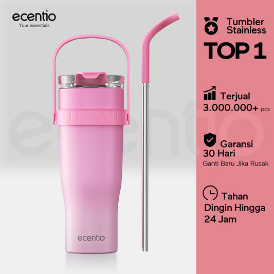【Gradasi Warna Macaron】ecentio Tumbler Stainless Steel 1200ml Botol Minum Tahan Panas Dan Dingin Botol minum besar Thermos Cup Vacuum
