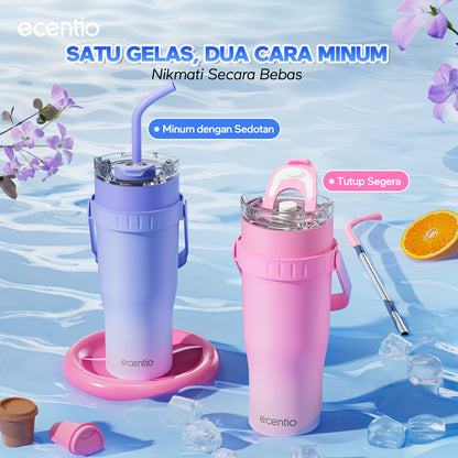 【Gradasi Warna Macaron】ecentio Tumbler Stainless Steel 1200ml Botol Minum Tahan Panas Dan Dingin Botol minum besar Thermos Cup Vacuum - Biru New