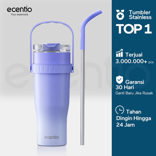 【Gradasi Warna Macaron】ecentio Tumbler Stainless Steel 1200ml Botol Minum Tahan Panas Dan Dingin Botol minum besar Thermos Cup Vacuum - Biru New